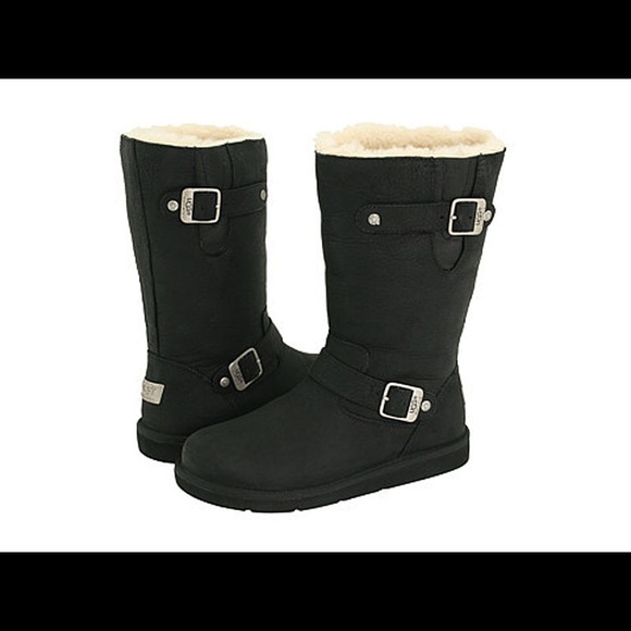 Ugg Shoes | Ugg Women's Kensington Tall Leather Black Boots | Color: Black/Cream | Size: 7 | Mainethrifter's Closet